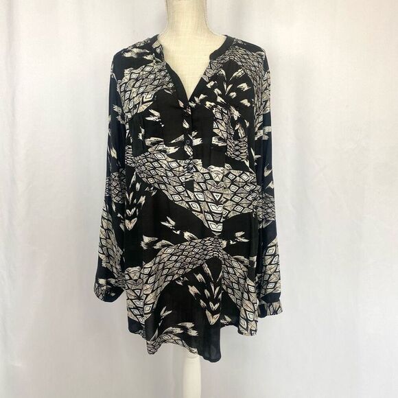 Vintage Y2K Calvin Klein Women's XL  Black White Tropical Leaf Print Button-Up B - Picture 1 of 10